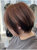 ショート×デザインカラー×オレンジベージュ×ニュアンスカラー