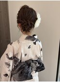 浴衣着付けサイドシニヨンお呼ばれヘア