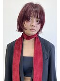 ブリーチなしレッドレイヤーボブ