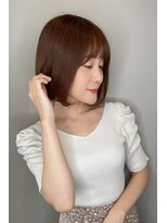 ココカラヘアー プラス(cococara‐hair plus) 長めボブ オレンジブラウン 前髪あり ふんわりボブ