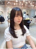 黒髪レイヤーロンググレーベージュ前髪パーマ【韓国ヘア鈴木颯】