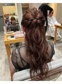 お呼ばれパーティーヘア ハーフアップ巻き髪アレンジ