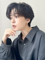 ノラギンザユー(NORA GINZA/U)&nbsp;ハンサムショートパーマニュアンスパーマ黒髪耳かけ10代20代