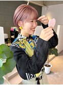 ミルクティーピンク/ピンクベージュ/耳かけショート/ハイトーン