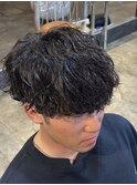 メンズマッシュカット波巻きスパイラルシャドウパーマ