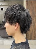 メンズ/アップバング/ツーブロックマッシュ/束感ショート波巻き