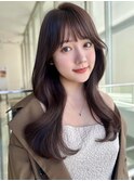 韓国ロングレイヤーカット顔まわりカットショコラブラウン