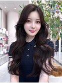 前髪なし韓国風ロングウェーブ似合わせカット
