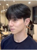 黒髪韓国マッシュショートツーブロックダウンパーマワックスなし