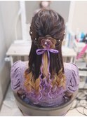 編み込み×お花ハーフアップ