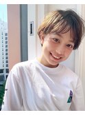 ハンサムショート×オリーブベージュ×ベージュ×小顔ショート