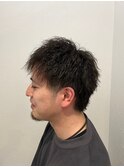 メンズカットブラウンナチュラルパーマ刈り上げ