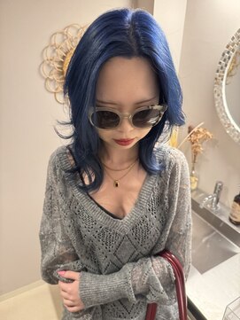 チャプター 問屋町(chapter) ケアブリーチラベンダーブルー青色カラー顔まわりレイヤーカット