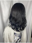 ブリーチ無しカラー ブルーブラック 暗髪 艶カラー