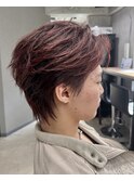 フェザーパーマ/グレーブルーカラー/刈り上げショートパンク