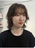 デジタルパーマチェリーブラウンブリーチなし顔周り前髪/原宿