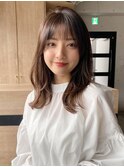 小顔 前髪 レイヤーカット くびれヘア  アプリコットオレンジ"