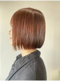レッドオレンジカラーand可愛さアップボブ