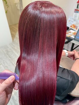 縮毛矯正×20代艶々ストレート韓国チェリーカラー