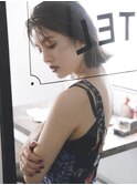 【NORA Journey】オリーブベージュ・かきあげ前髪の濡れ髪ボブ