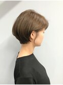 小顔オリーブカラーボブルフハイライトカラークールショート