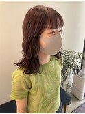 ウェーブヘア ミディアムレイヤー パープルピンク