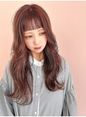 ピンクブラウン 暖色カラー レイヤーカット オン眉 顔周りカット