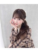 アイドル前髪編み込みハーフアップヘアアレンジ