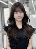 透明感グレージュカラー/ロングレイヤー/顔周りカット/韓国ヘア