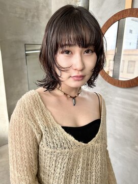 テトヘアー(teto hair) レイヤーボブカット　ニュアンスパーマ　黒髪ミディアムヘア