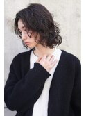 ロン毛パーマ　メンズボブ　ナチュラルブラウン