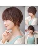 大人可愛い小顔ショートボブ白髪ぼかしハイライト20代30代40代