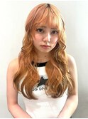 【uki】顔周りレイヤー レイヤーカット オレンジ ブリーチ 艶髪