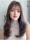 小顔ワンカールレイヤーカットくびれヘアアプリコットオレンジ