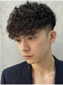 原宿強めスペインカールラウンドマッシュカットツーブロック黒髪