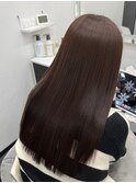 ロングヘアーダークココアブラウン縮毛矯正髪質改善 赤坂見附