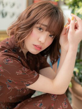 カバーヘア イヴ 戸頭店(COVER HAIR EVE) くせ毛風フリンジウェーブ斜めバング小顔ロブc5戸頭20代30代40代