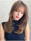 小顔ワンカールレイヤーカットくびれヘアアプリコットオレンジ