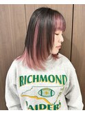 アンブレラカラーウルフレイヤー_斜めバング_グレージュカラー