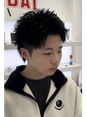 アップバングショートミニウルフスパイキー黒髪メンズヘア仙台