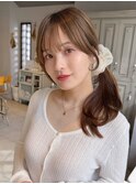 セミロングサイドポニーテールアレンジヘアセットシースルー前髪