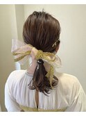 リボンローポニーヘアアレンジ