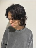 ミディアムウルフ無造作ニュアンスパーマメンズツーブロック