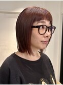 ショートボブ/ピンクブラウン/ショートバング