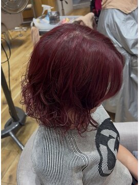 フィゼル あべのルシアス店(Aujua fizelle) ブリーチなしダブルカラーでチェリーレッド