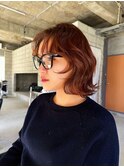 【オレンジベージュ×ラフウェーブボブ】