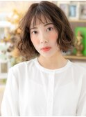 オン眉/顎ラインボブ/外国人風/ゆるふわパーマ/モカブラウンg