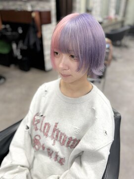 オズ 梅田店(OZ) ペールピンク×ペールラベンダー/ツートン/ウルフ/レイヤーボブ