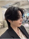 センターパートウルフカット韓国ヘアダウンパーマ刈り上げなし