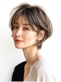 大人ショートレイヤー白髪ぼかし脱白髪染め40代50代60代原宿